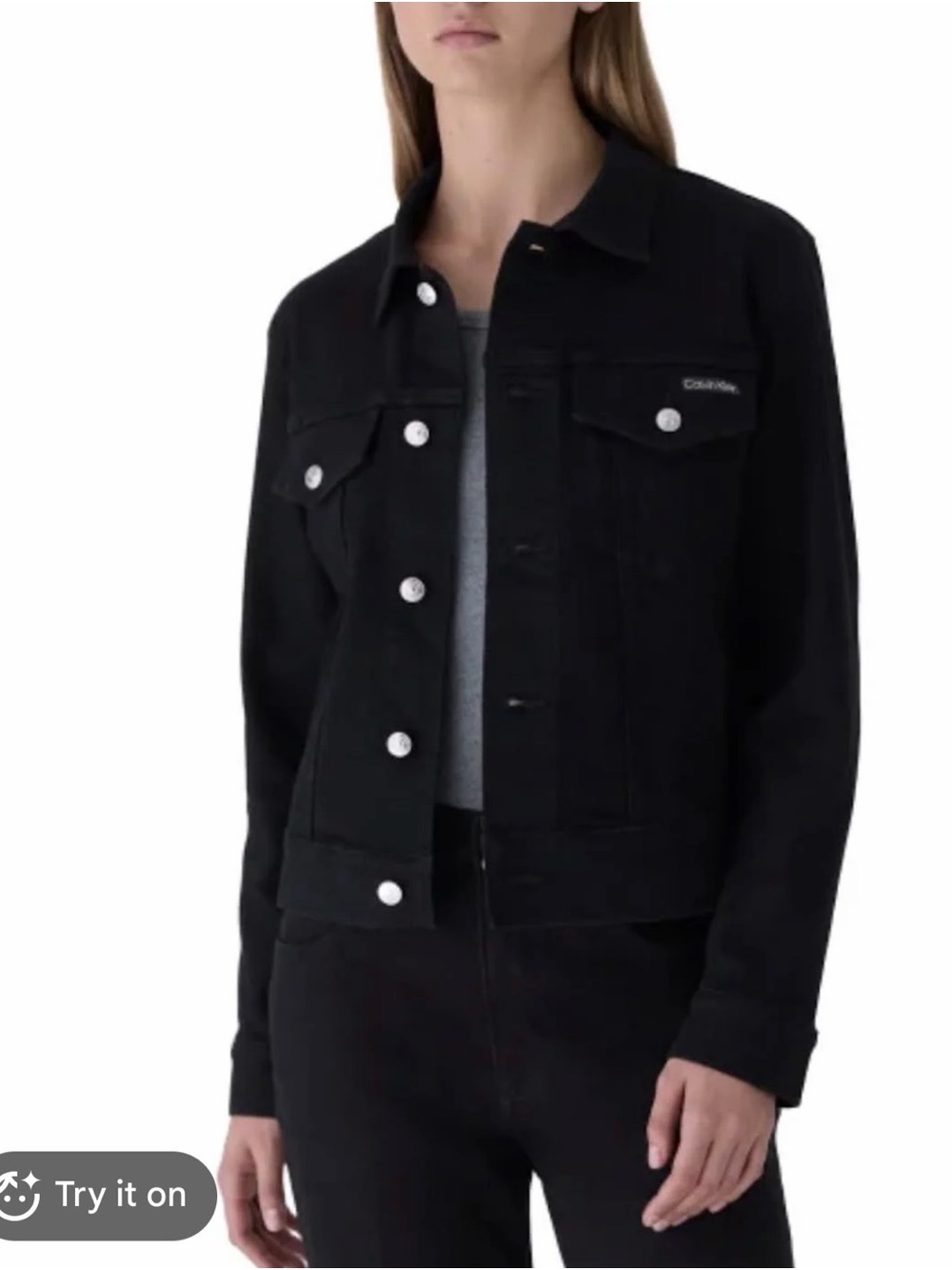 NWOT Calvin Klein Women's Black Denim Classic Trucker Jacket (M)